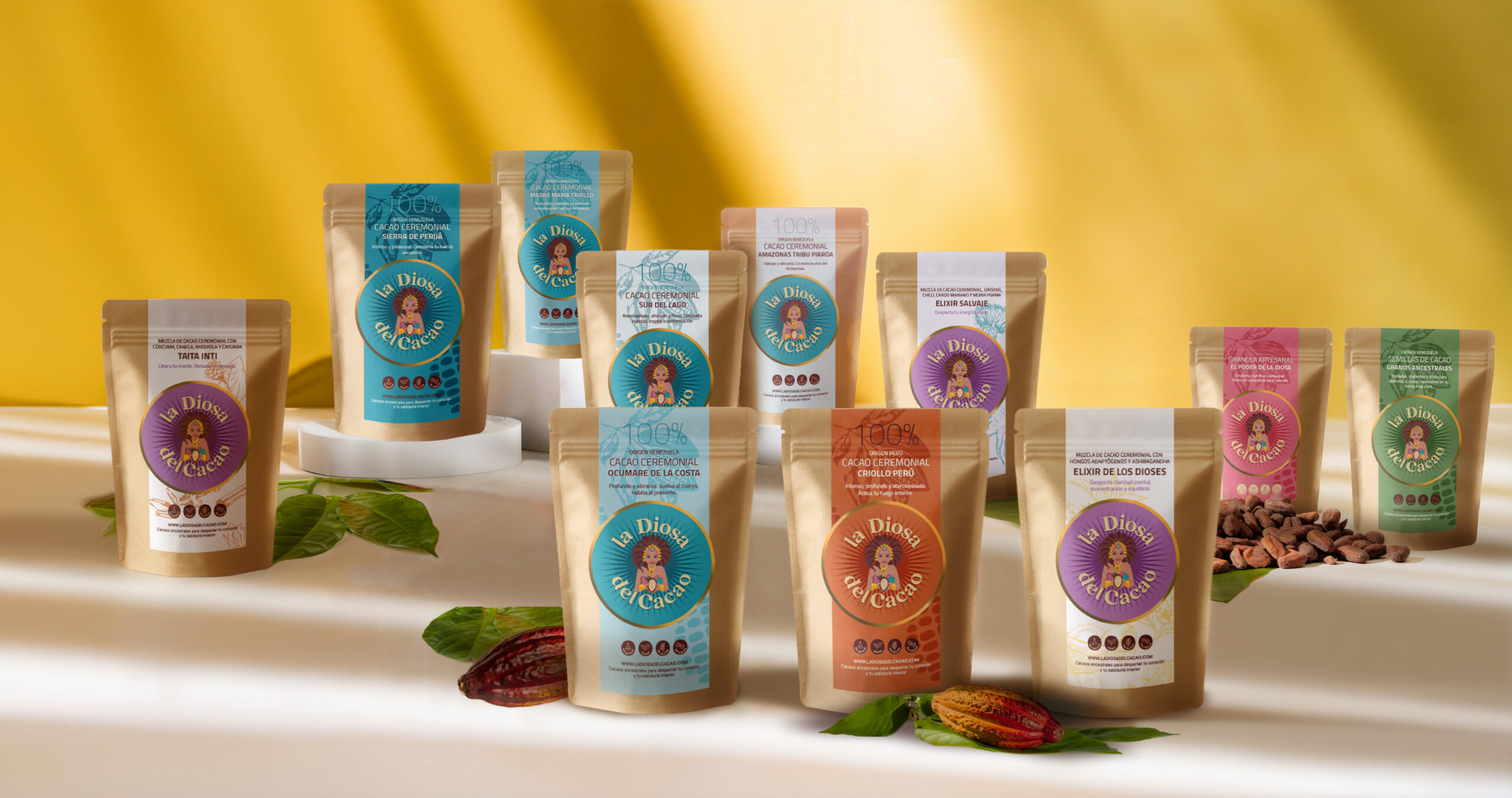 Sistema de packaging diseñado para la gama completa de productos de La Diosa del Cacao