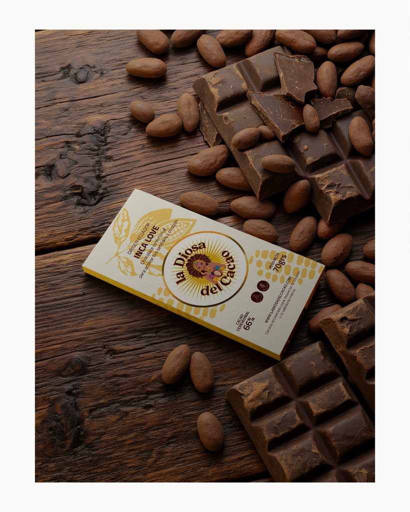 Diseño de estuche para tableta de chocolate La Diosa del Cacao